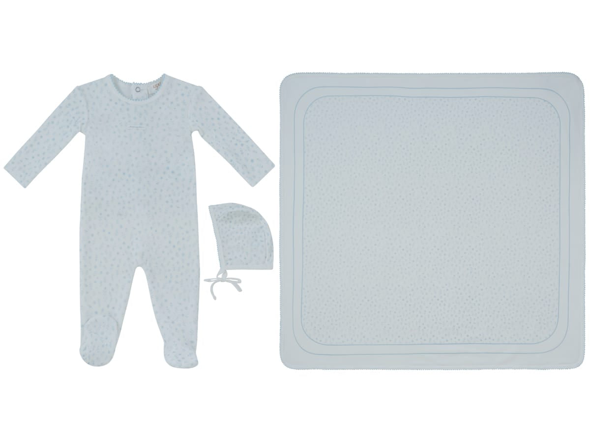 Whispering Blooms Footie, Hat & Blanket Set - Blue