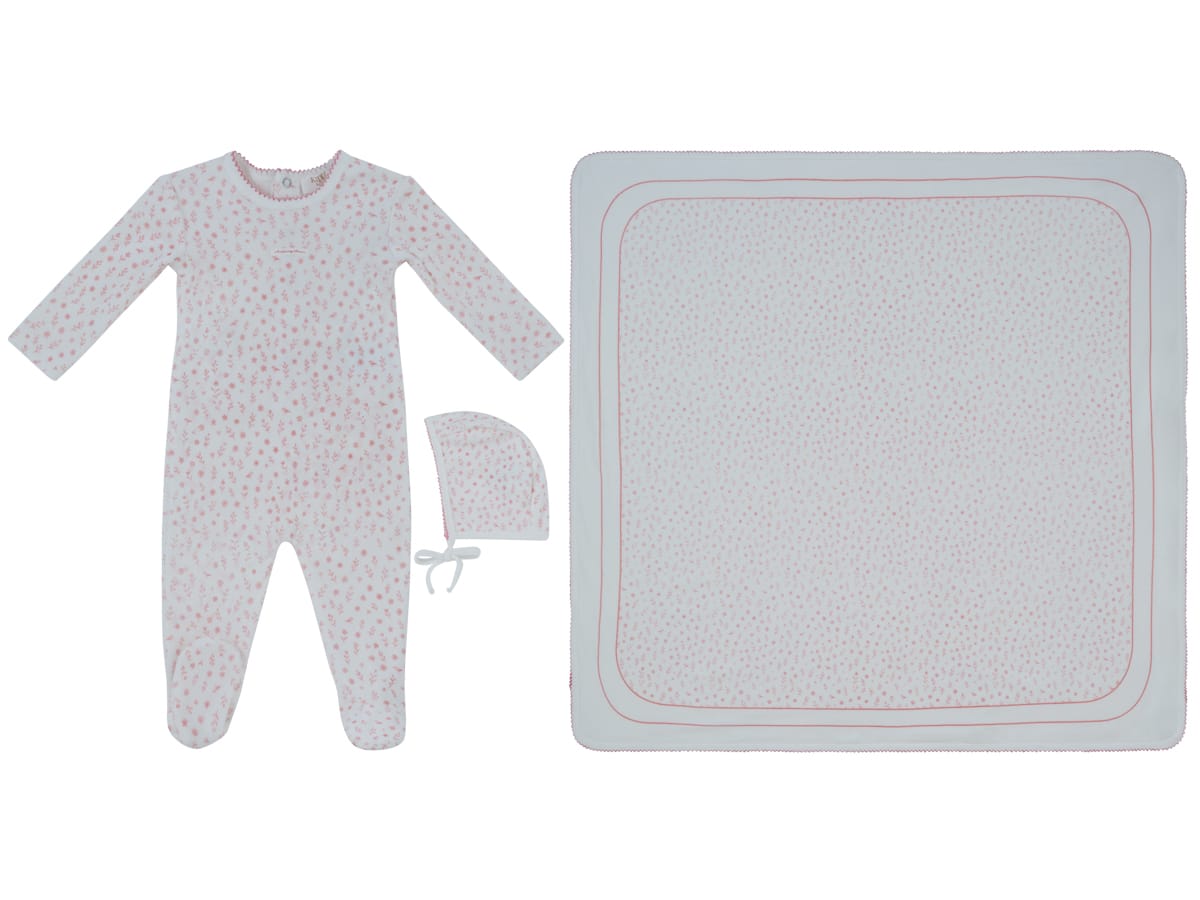 Whispering Blooms Footie, Hat & Blanket Set - Pink