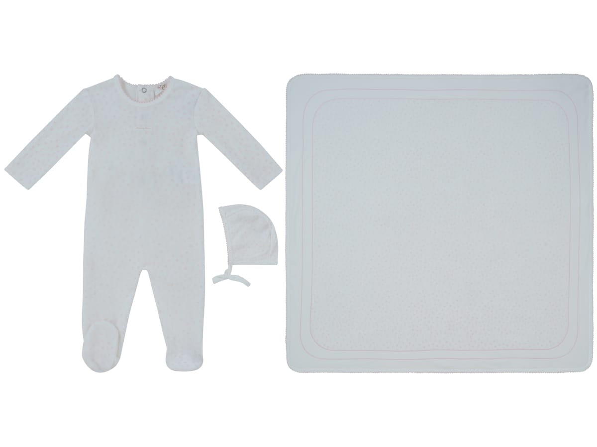 Whispering Blooms Footie, Hat & Blanket Set - Rose
