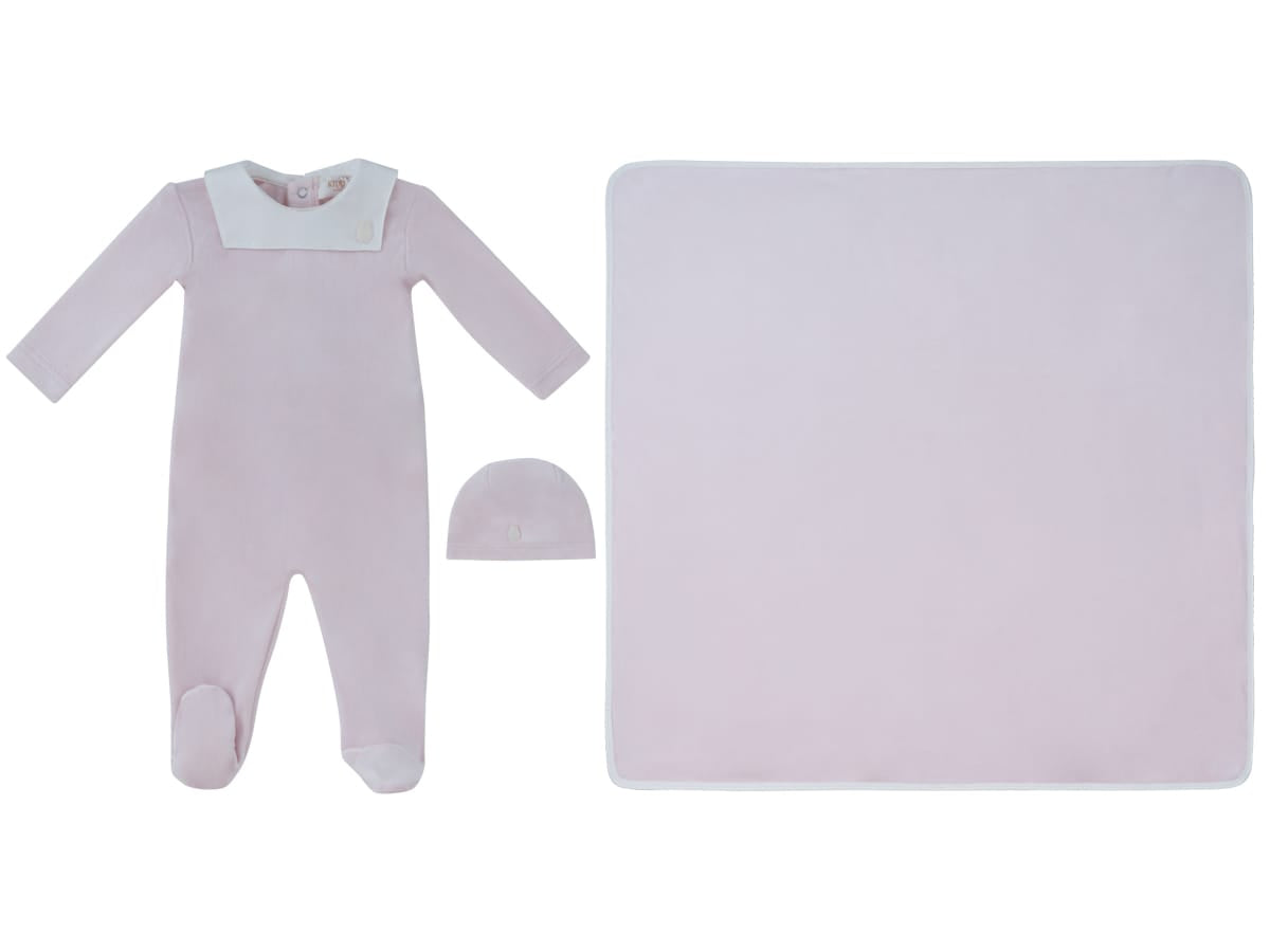 Classic Bib Footie, Hat & Blanket Set - Pink