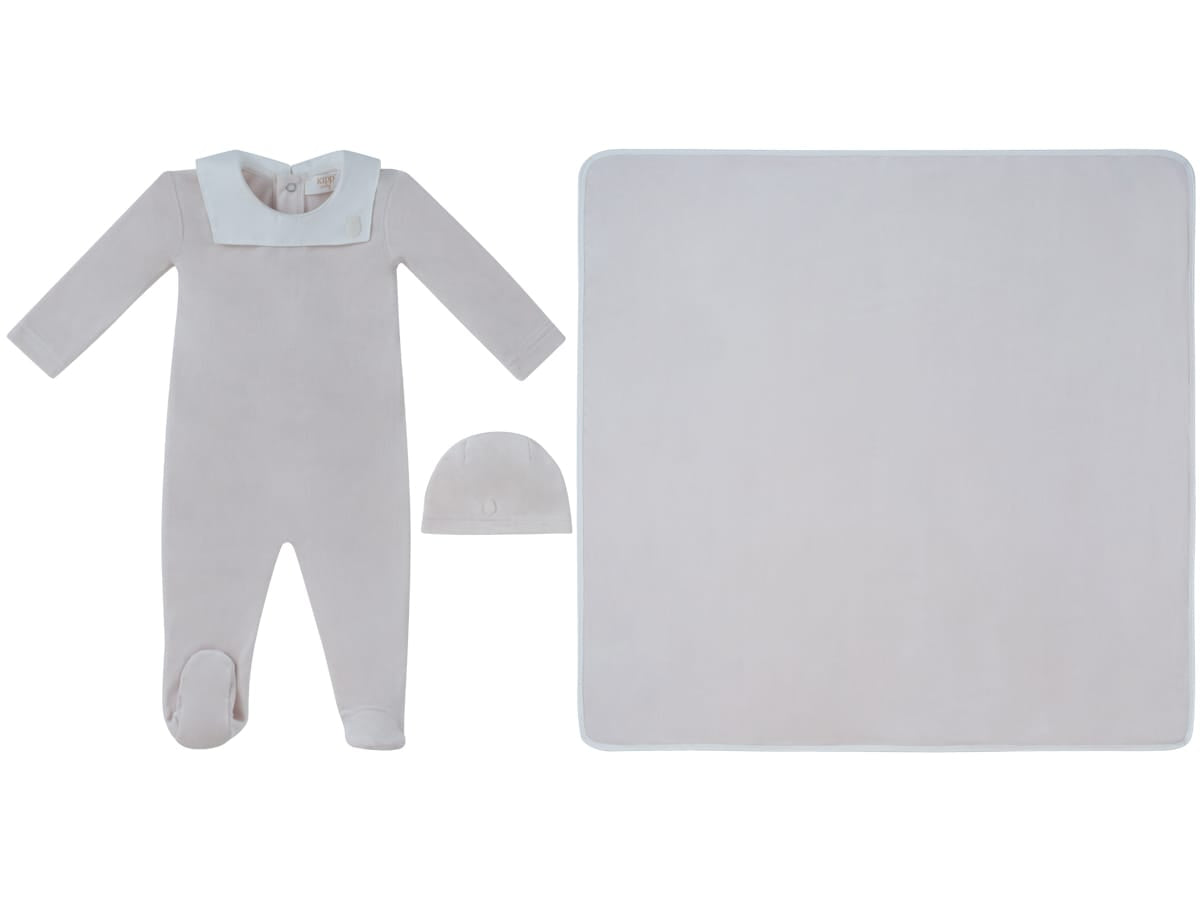 Classic Bib Footie, Hat & Blanket Set - Stone