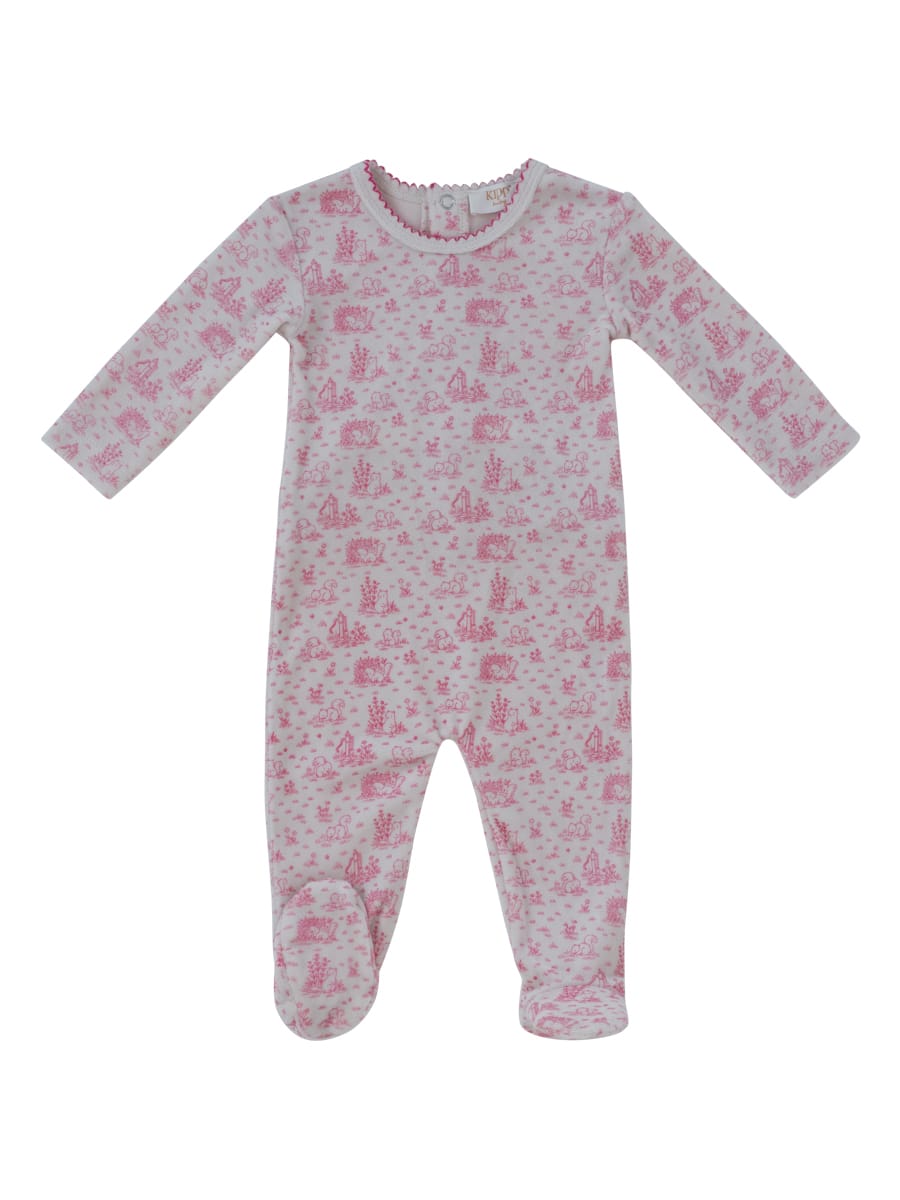 Woodland Toile Footie - Pink