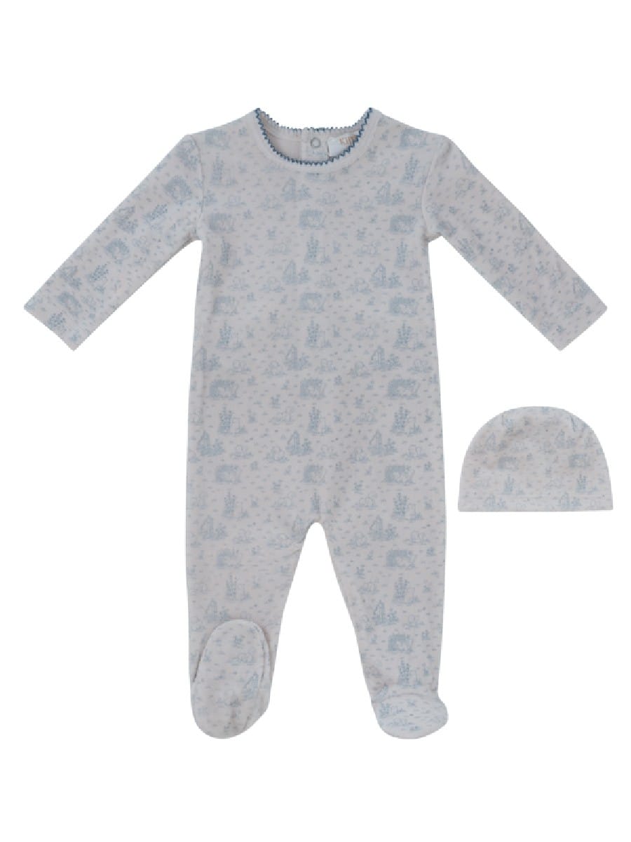 Woodland Toile Footie & Hat Set - Blue