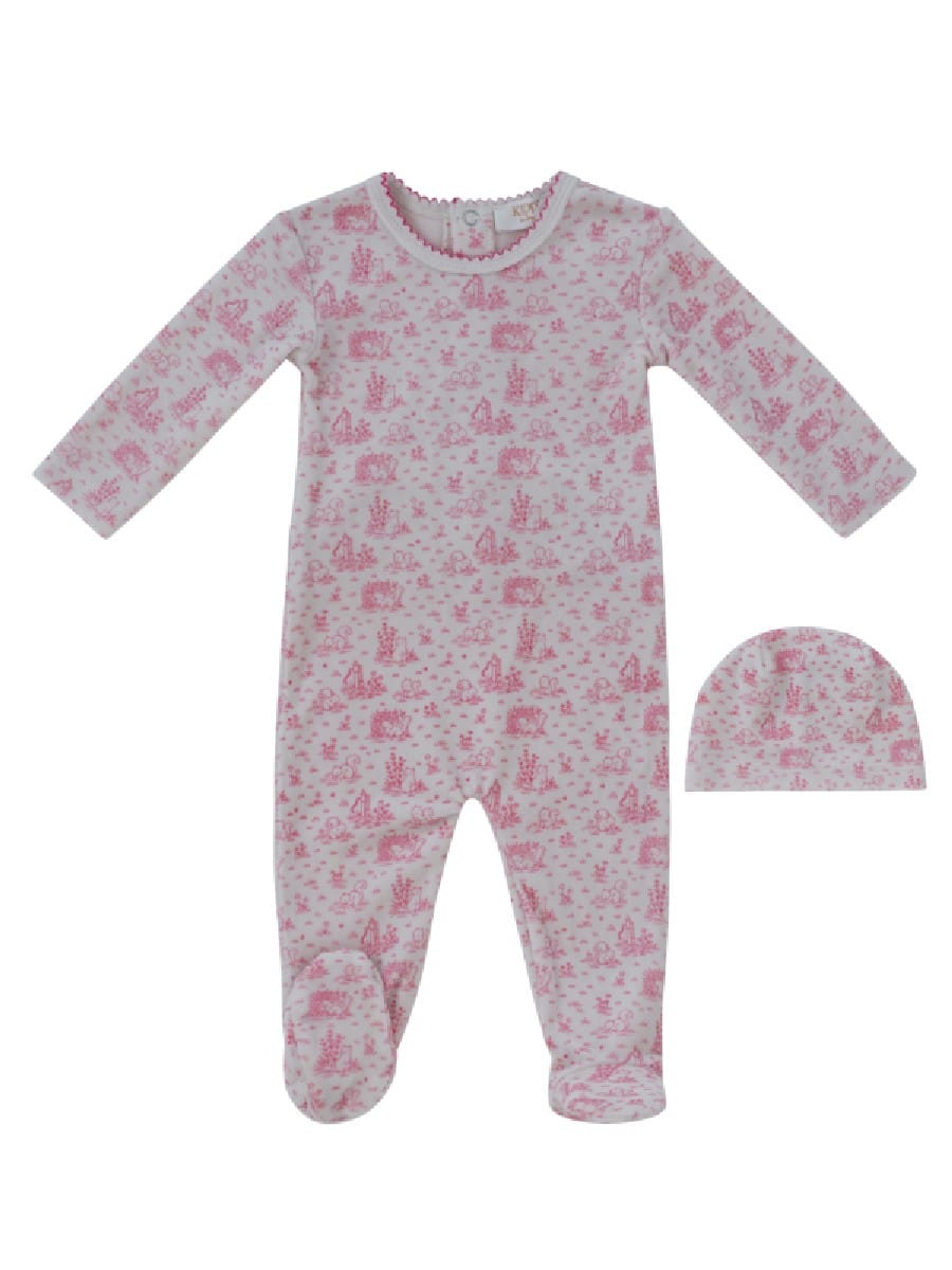 Woodland Toile Footie & Hat Set - Pink