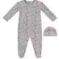 Woodland Toile Footie & Hat Set - Taupe