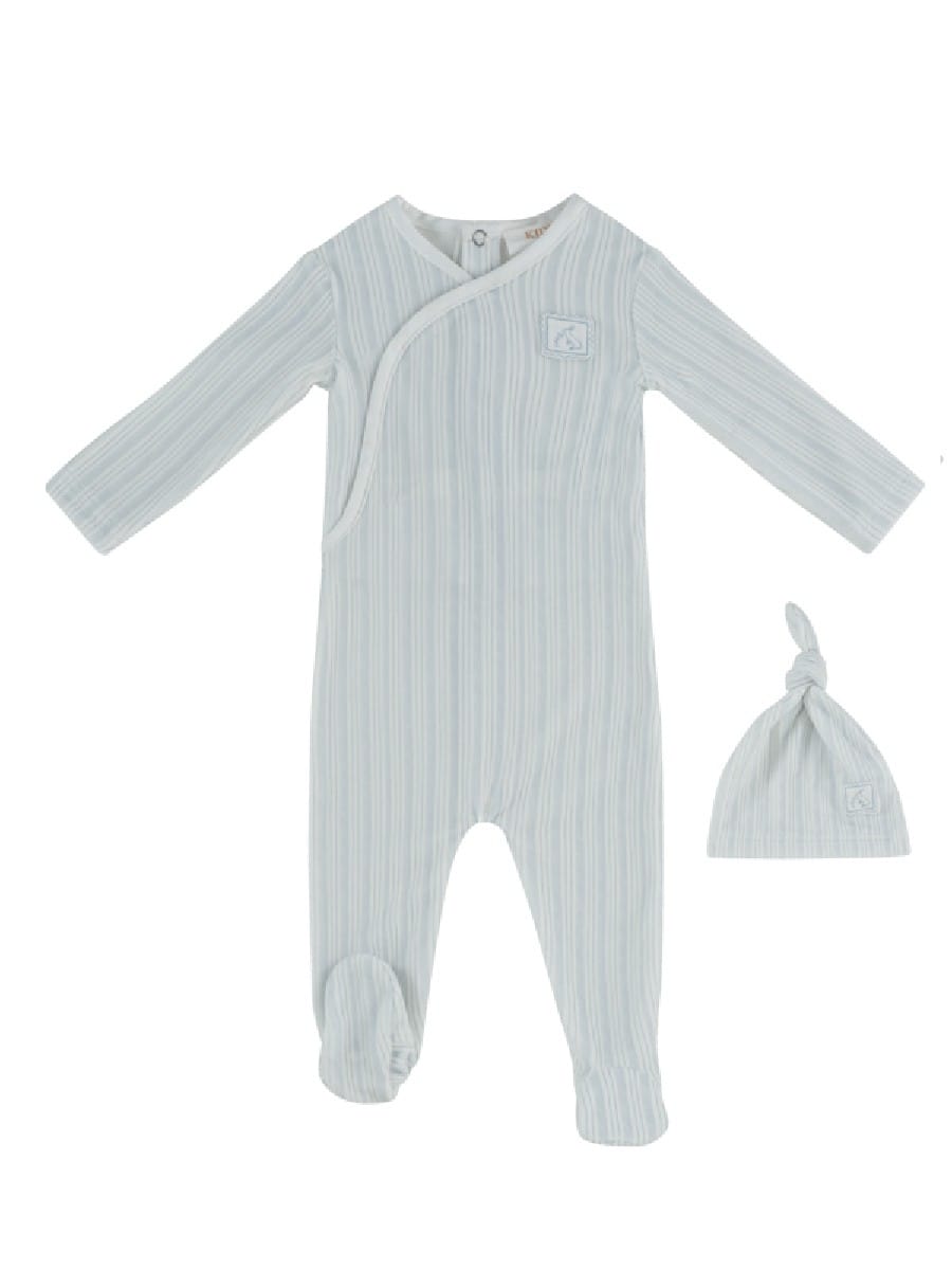 Stripe Stamp Footie & Hat Set - Blue