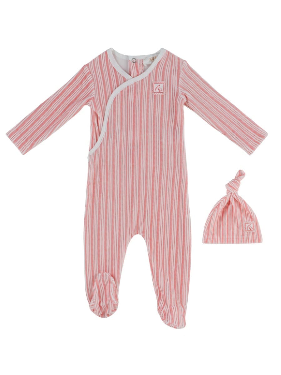Stripe Stamp Footie & Hat Set - Red