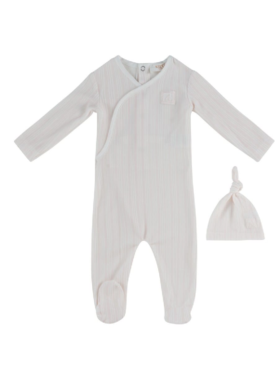 Stripe Stamp Footie & Hat Set - Pink