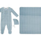 Ciel Enfant Gingham Footie, Hat & Blanket Set - Blue