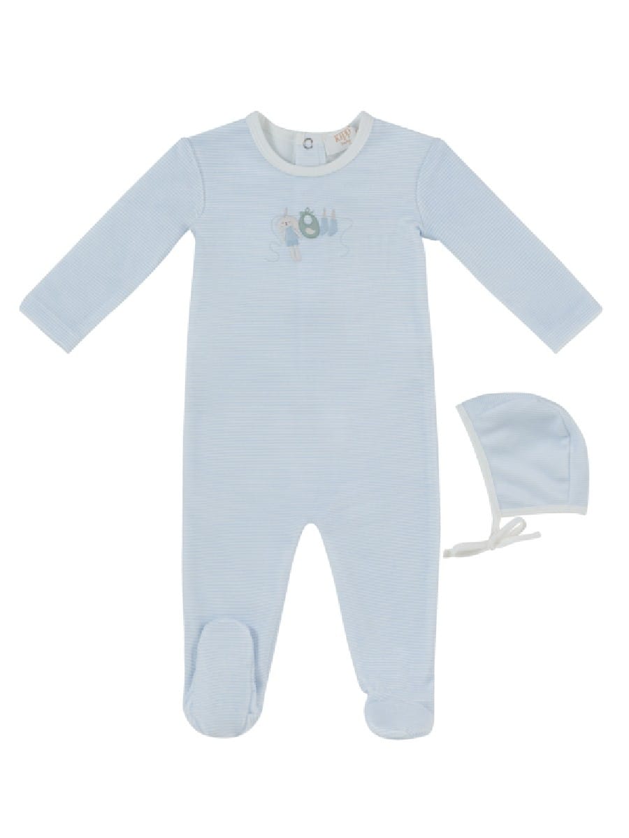 Bunny Stripe Footie & Hat Set - Blue