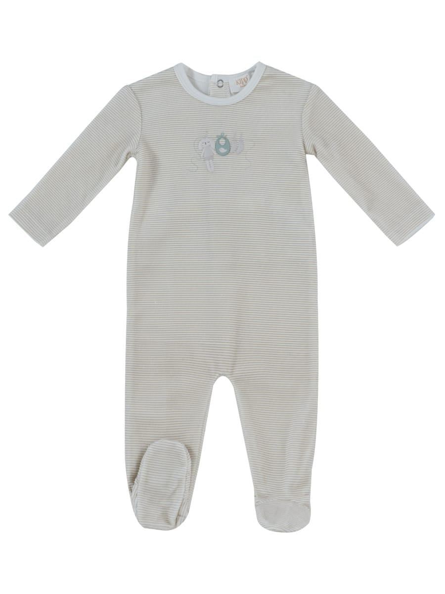 Bunny Stripe Footie & Hat Set - Stone