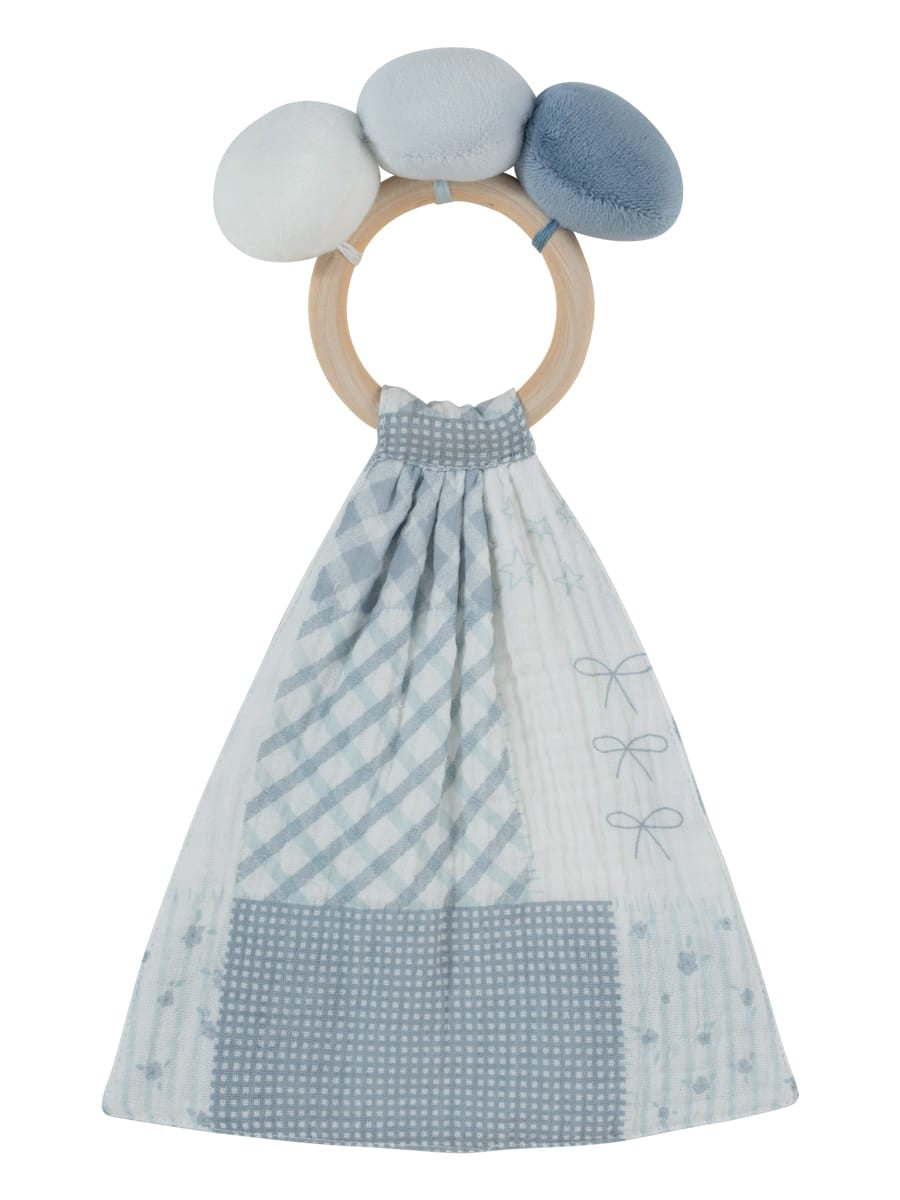 Patchwork Lovey Ring Toy - Blue
