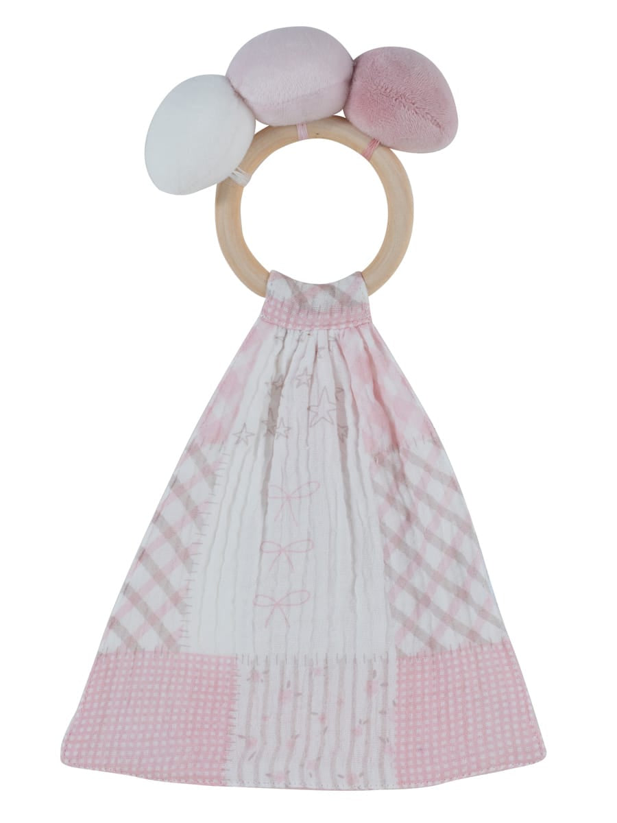 Patchwork Lovey Ring Toy - Pink