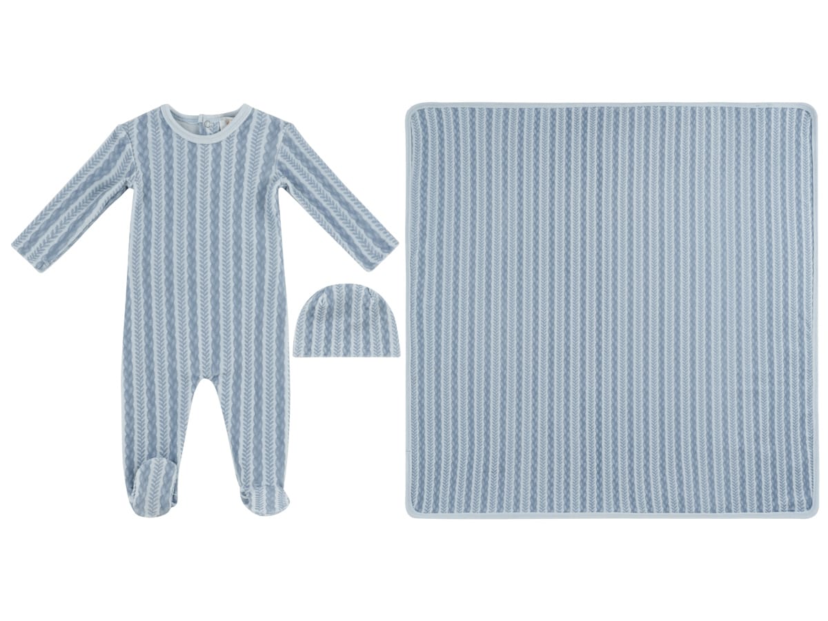 Atelier Cable Footie, Hat & Blanket Set - Blue