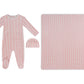 Atelier Cable Footie, Hat & Blanket Set - Pink