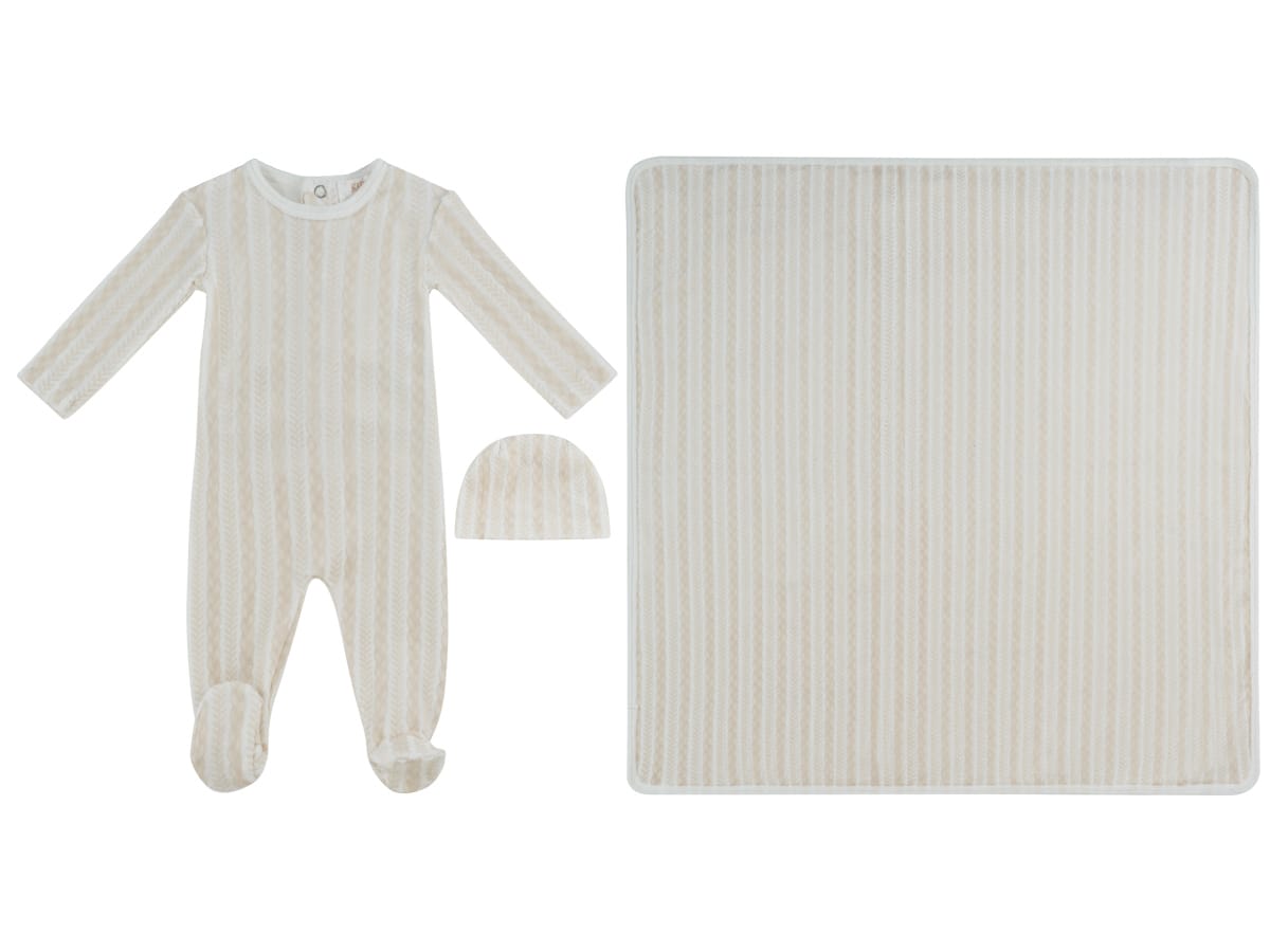 Atelier Cable Footie, Hat & Blanket Set - White