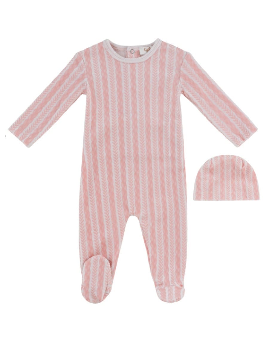 Atelier Cable Footie & Hat Set - Pink