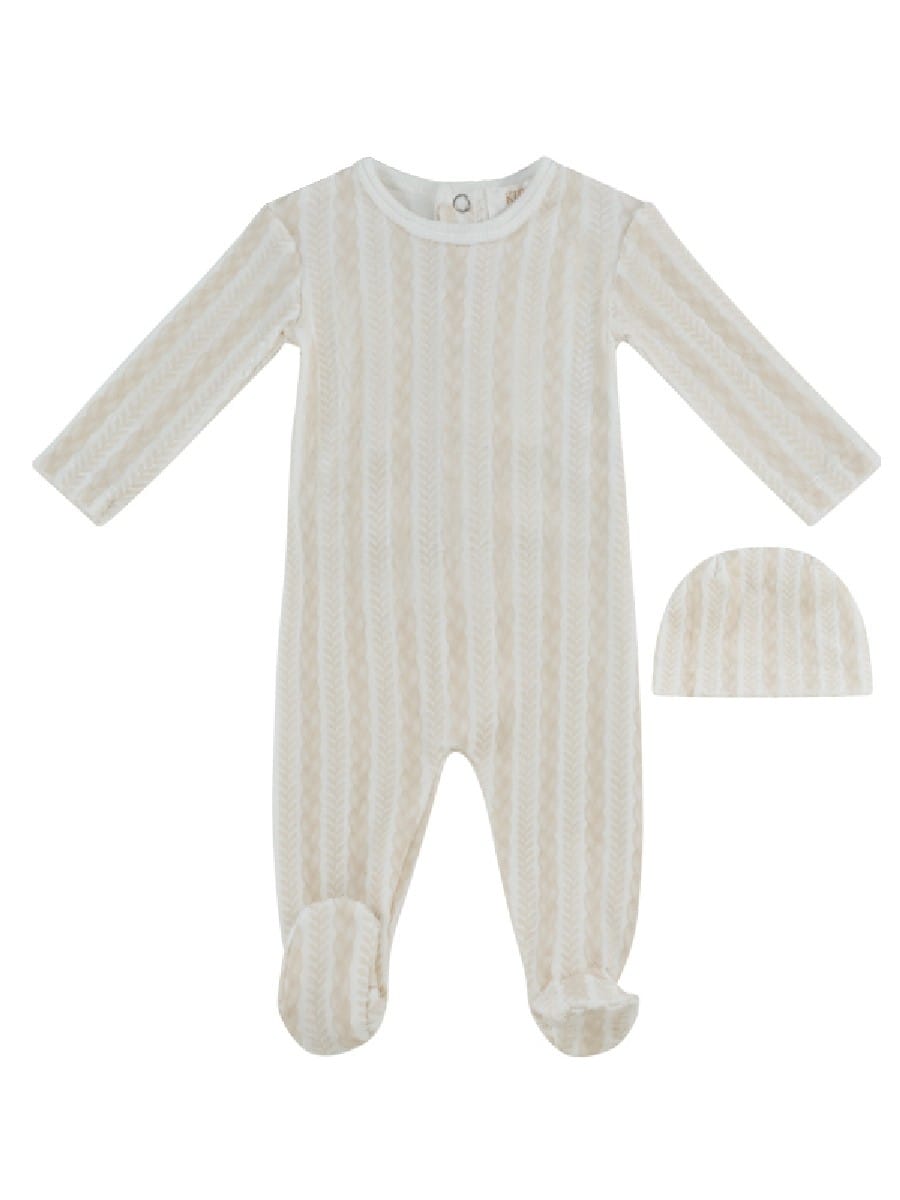 Atelier Cable Footie & Hat Set - White