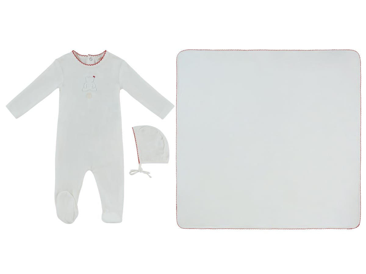 Fur Ever Yours Footie, Hat & Blanket Set - Red