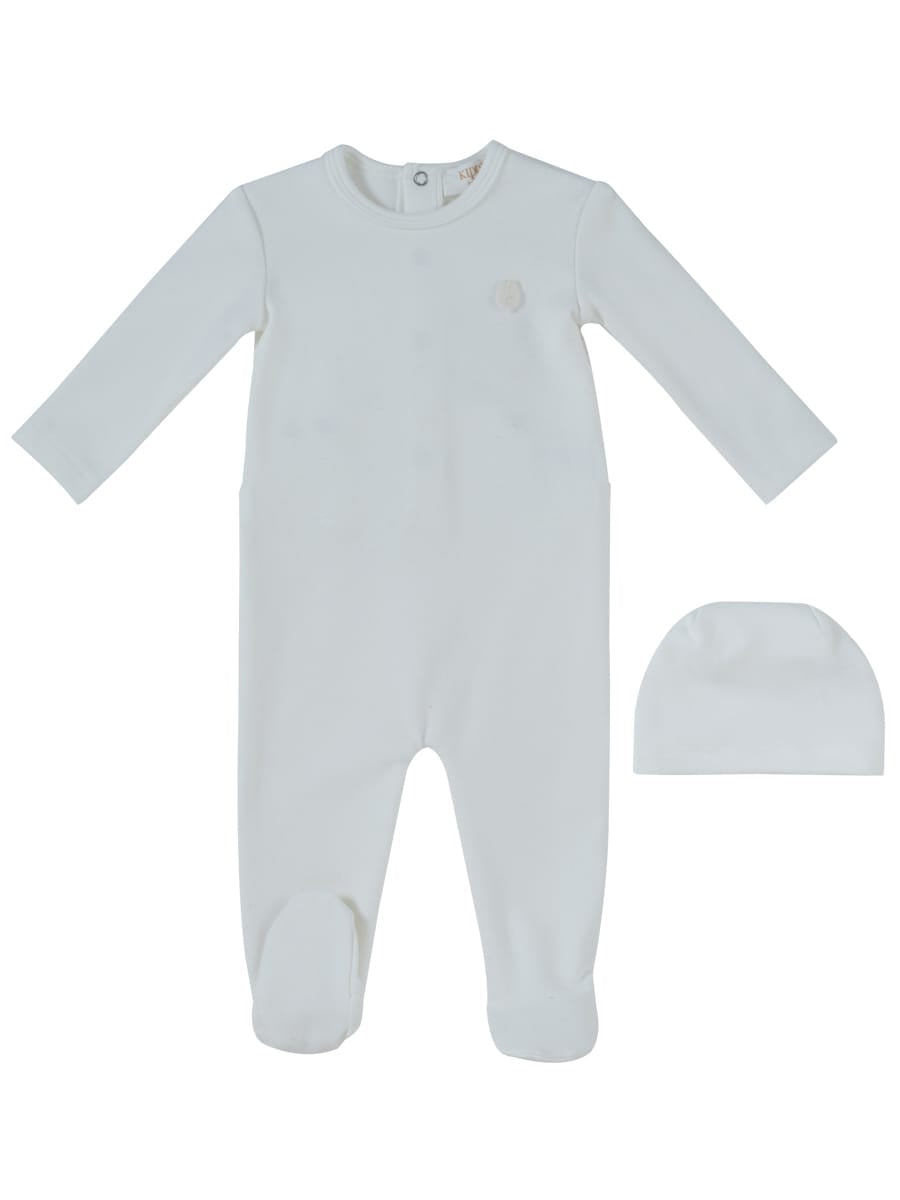 Soft Wool Footie + Hat - White