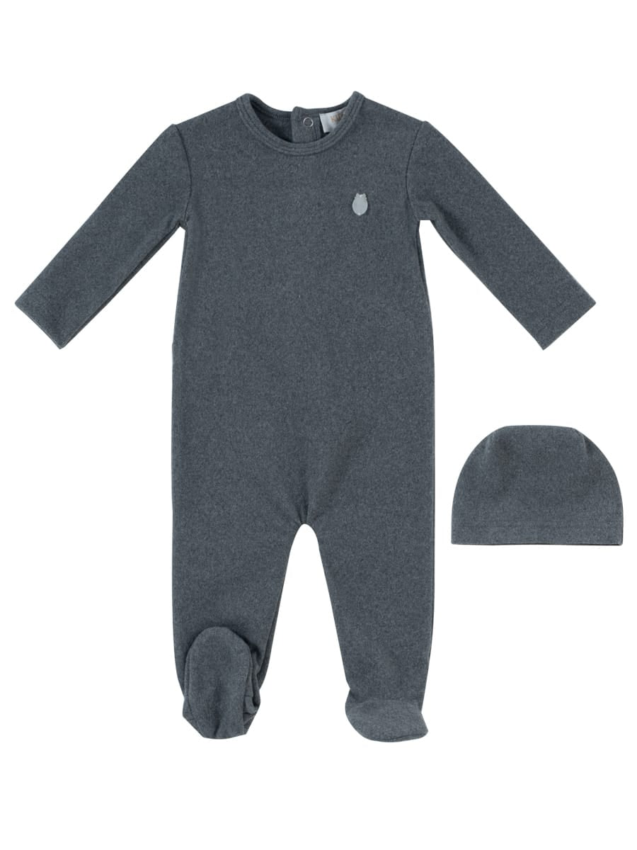 Soft Wool Footie + Hat - Grey