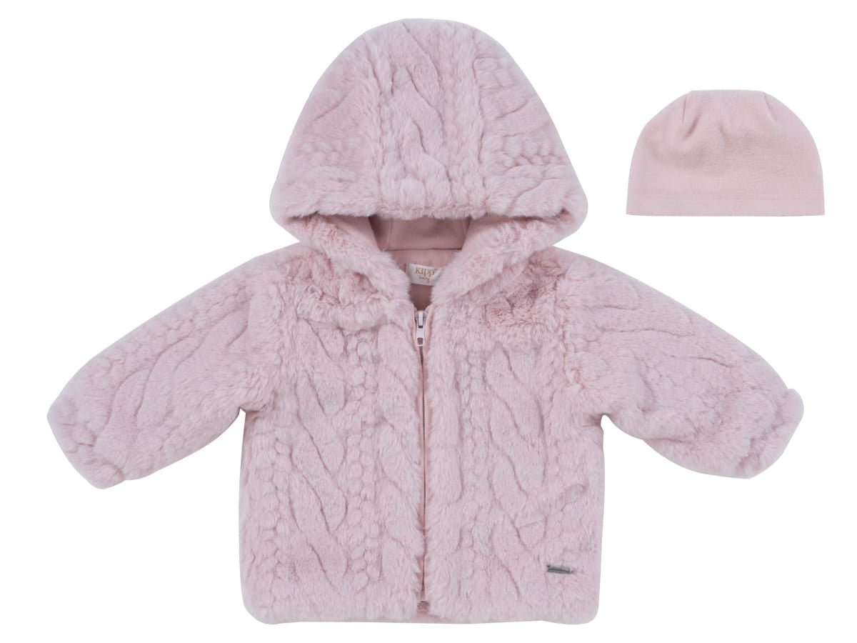 Atelier Cable Fur Jacket & Hat - Pink
