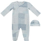Patchwork Footie & Hat Set - Blue