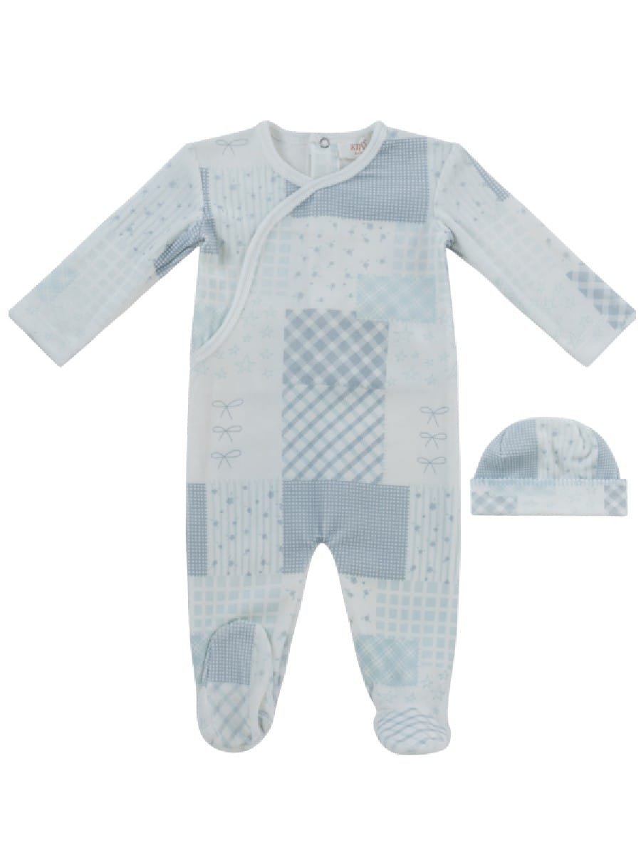 Patchwork Footie & Hat Set - Blue