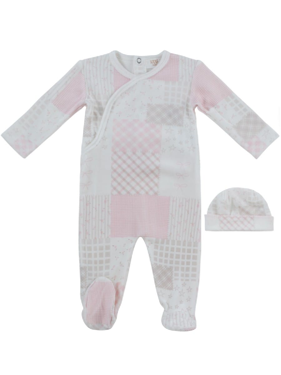 Patchwork Footie & Hat Set - Pink