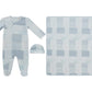 Patchwork Footie, Hat & Blanket Set - Blue
