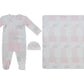 Patchwork Footie, Hat & Blanket Set - Pink