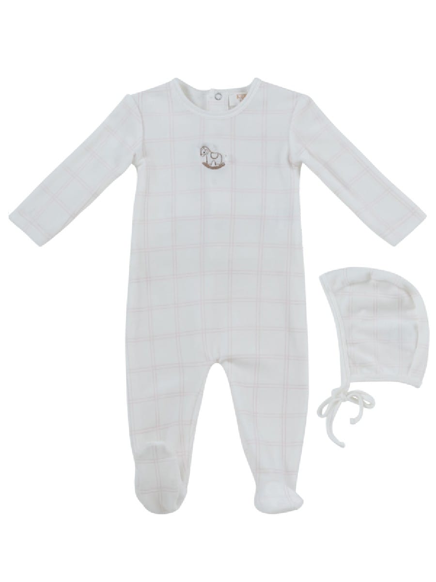 Whinny Plaid Footie & Hat Set - Pink