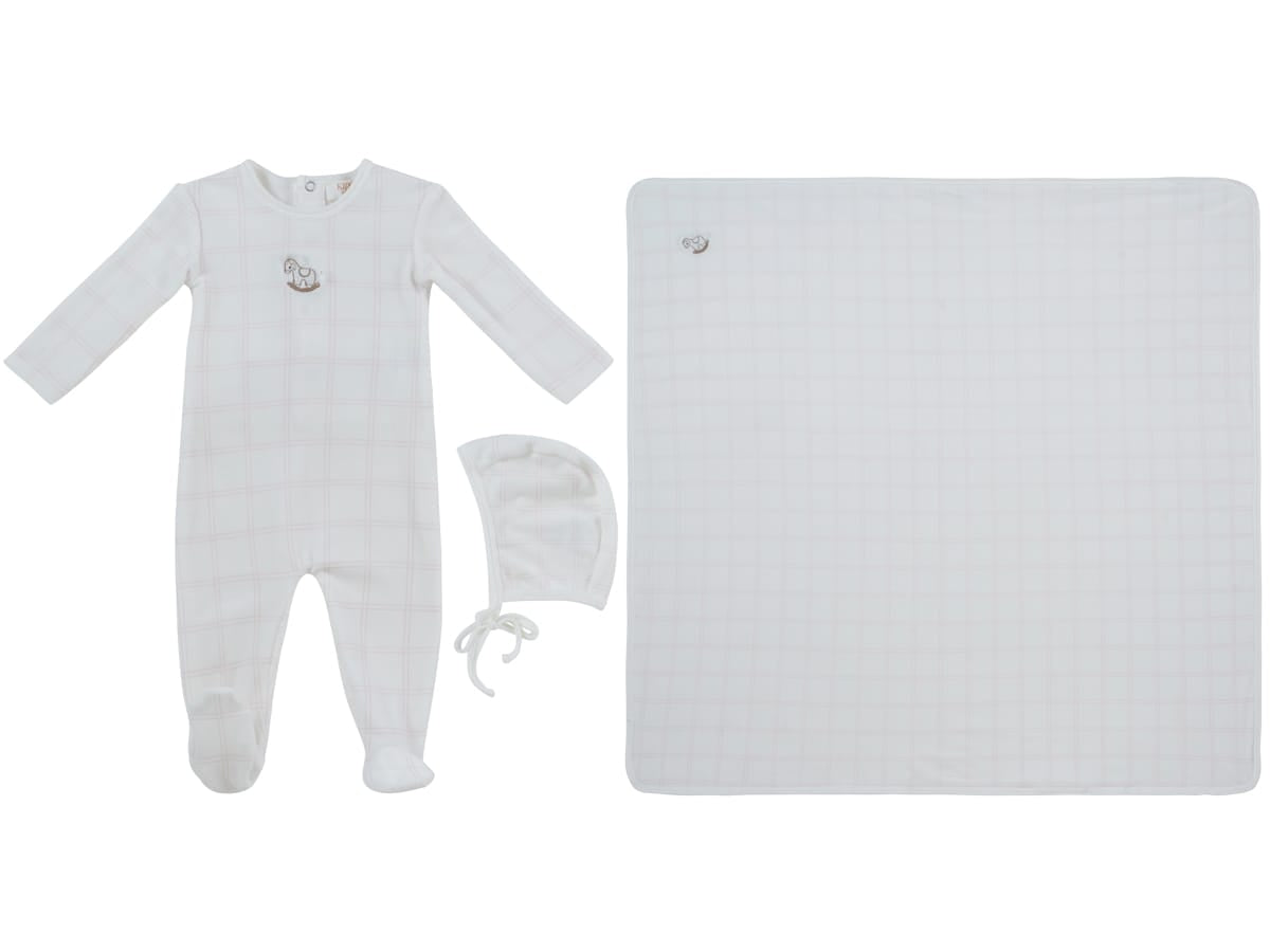 Whinny Plaid Footie, Hat & Blanket Set - Pink
