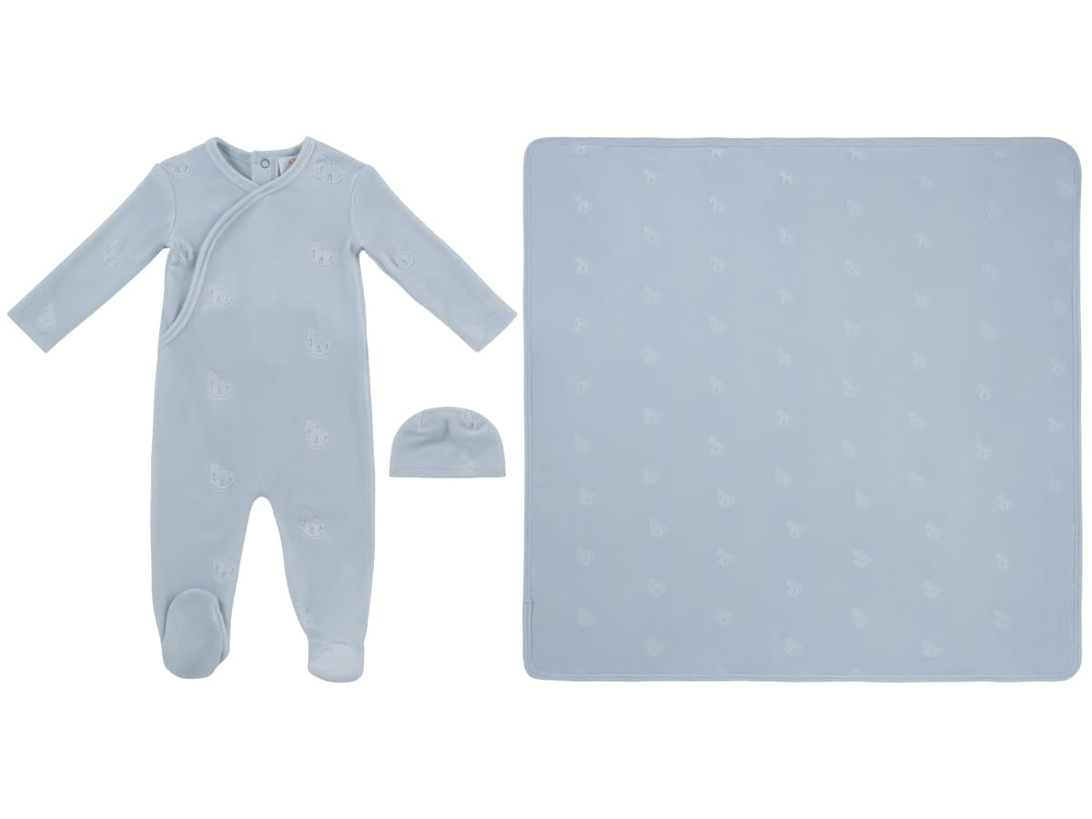 Whinny Wrap Footie, Hat & Blanket Set - Blue
