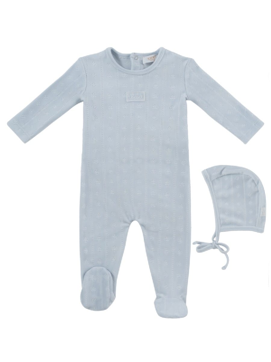 Bebe Pointelle Footie & Hat Set - Blue