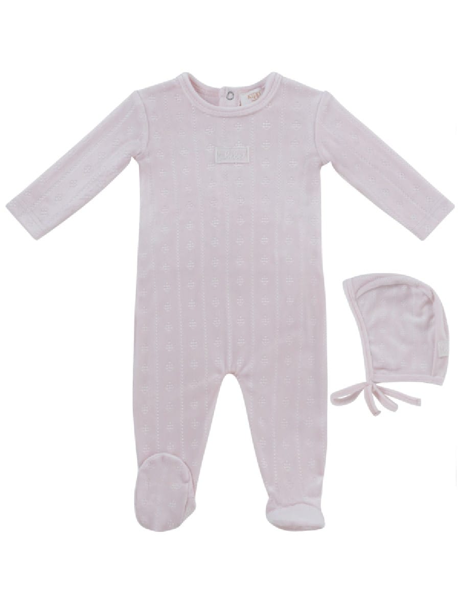 Bebe Pointelle Footie & Hat Set - Pink