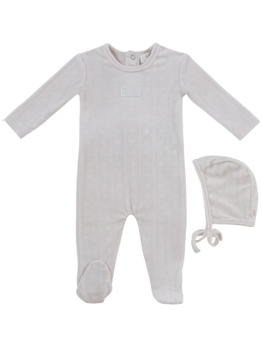 Bebe Pointelle Footie & Hat Set - Natural