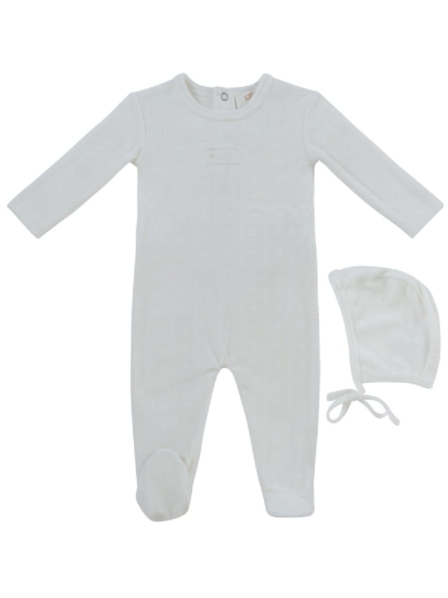 Bebe Pointelle Footie & Hat Set - White