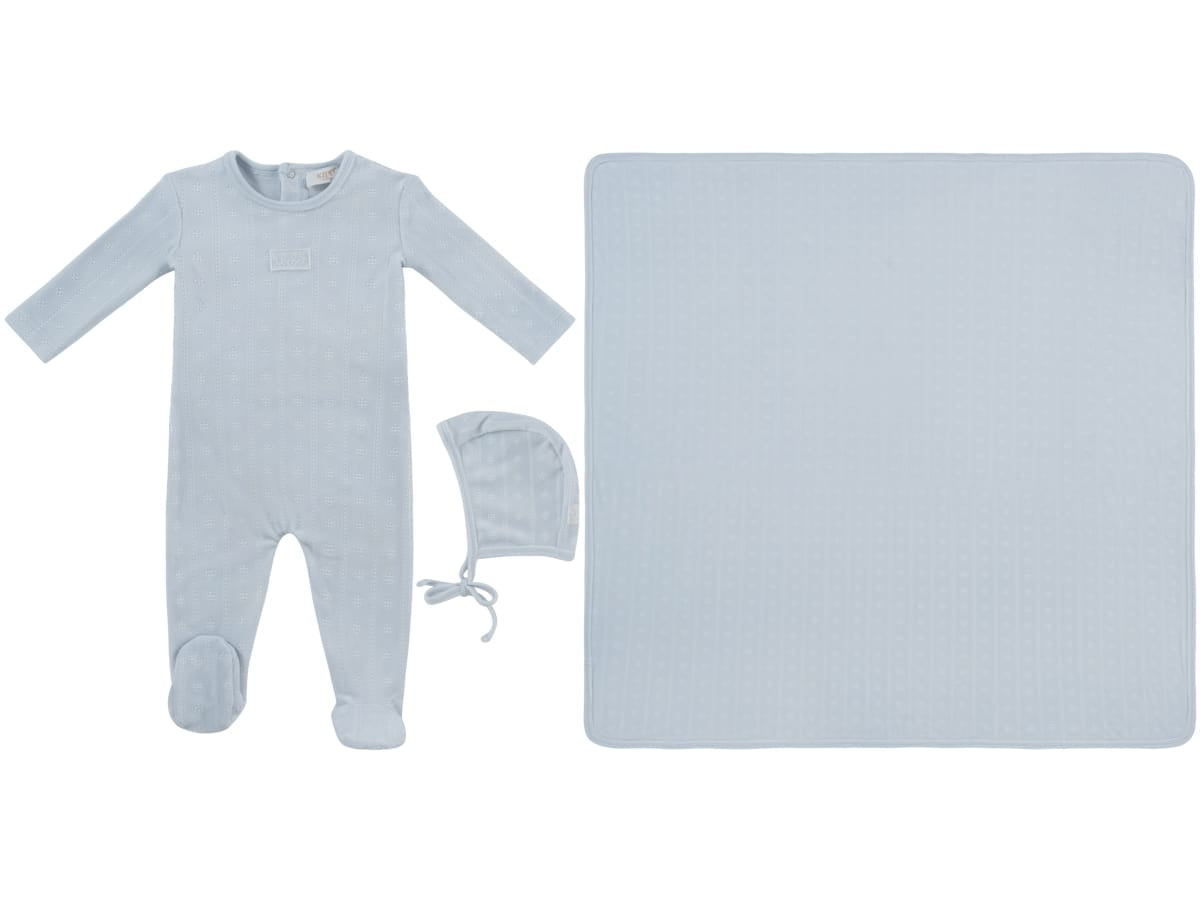 Bebe Pointelle Footie, Hat & Blanket Set - Blue