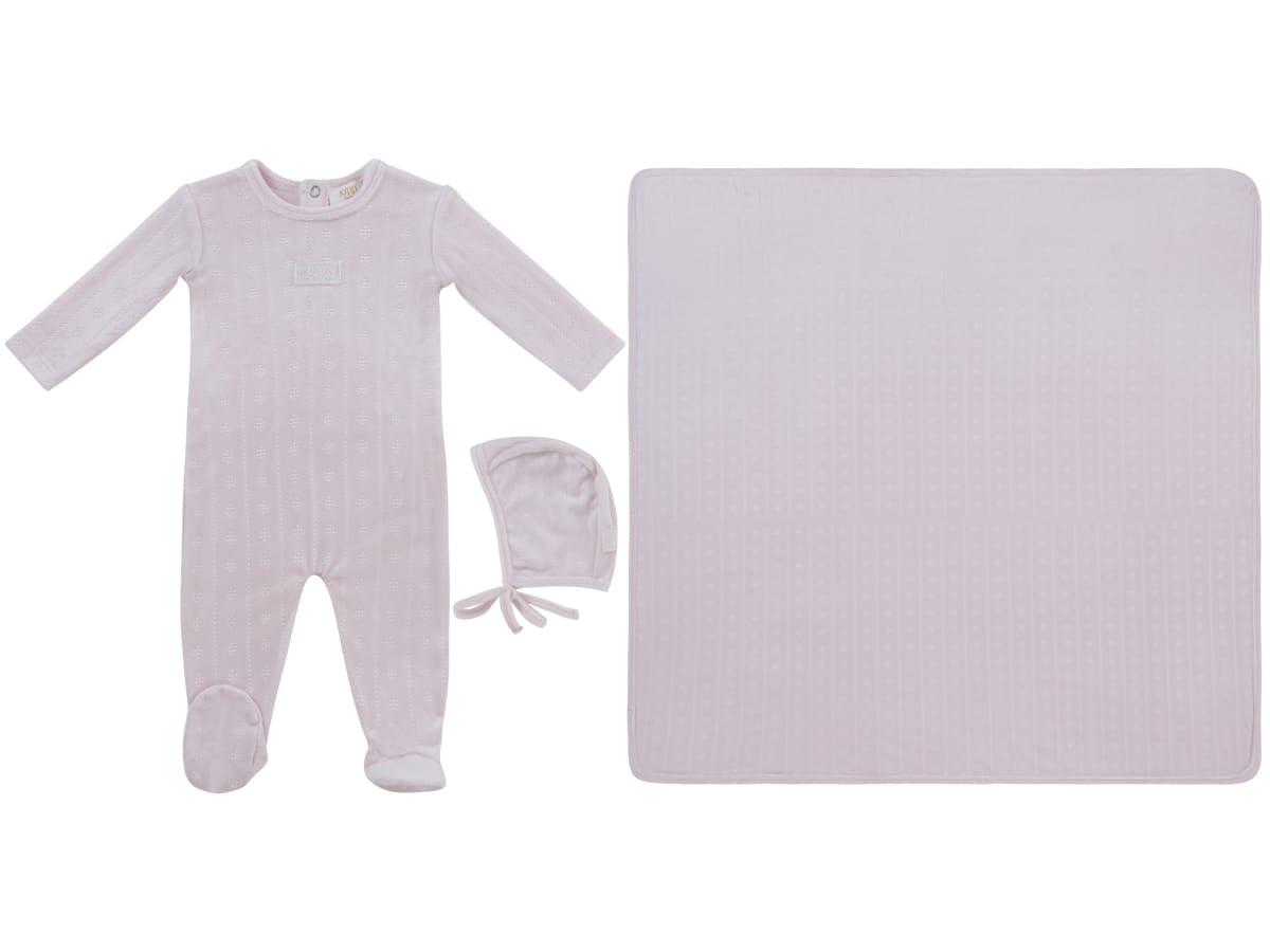 Bebe Pointelle Footie, Hat & Blanket Set - Pink