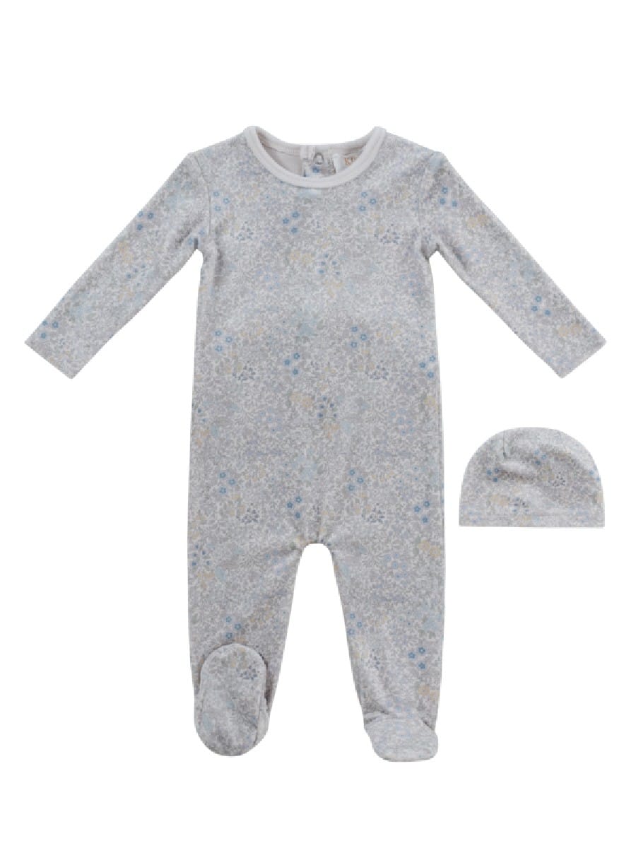 Petite Petal Footie & Hat Set - Blue