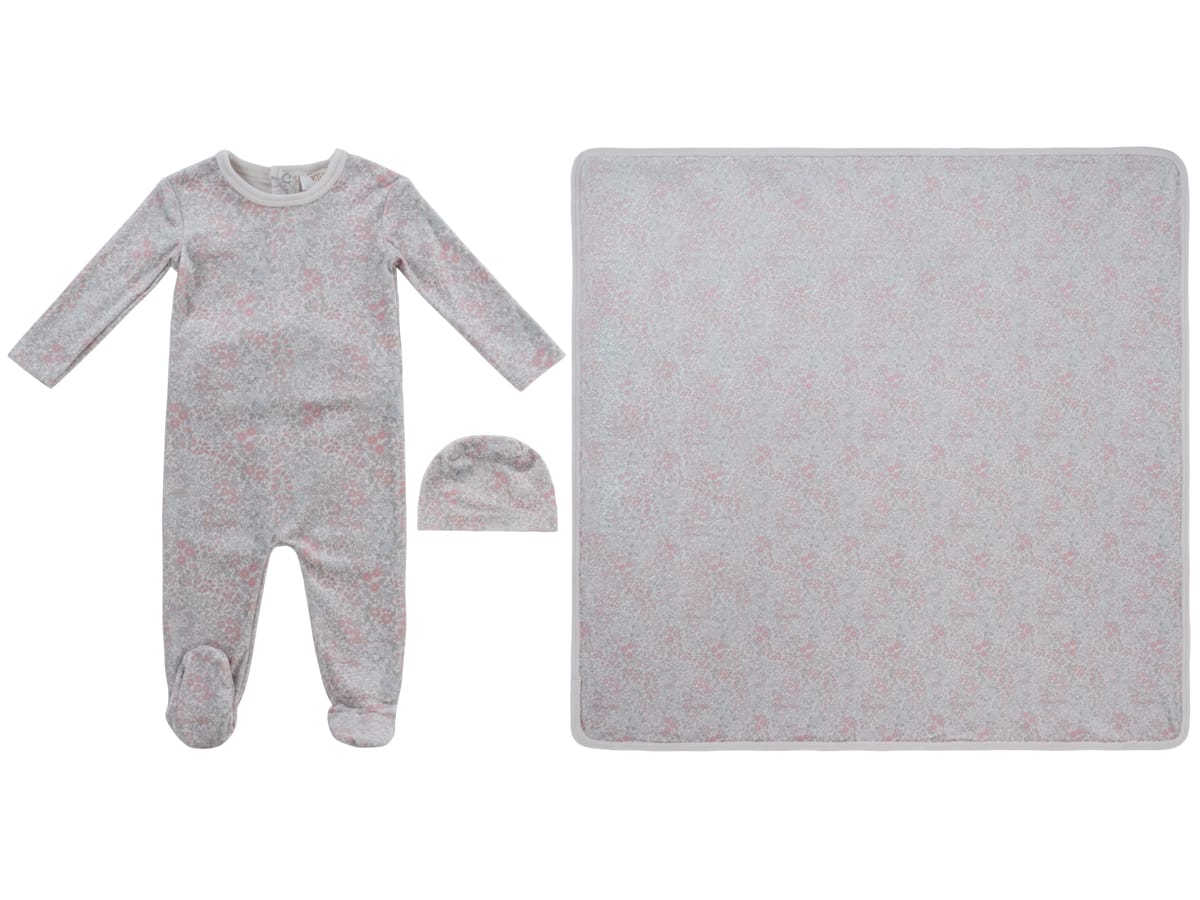 Petite Petal Footie, Hat & Blanket Set - Pink