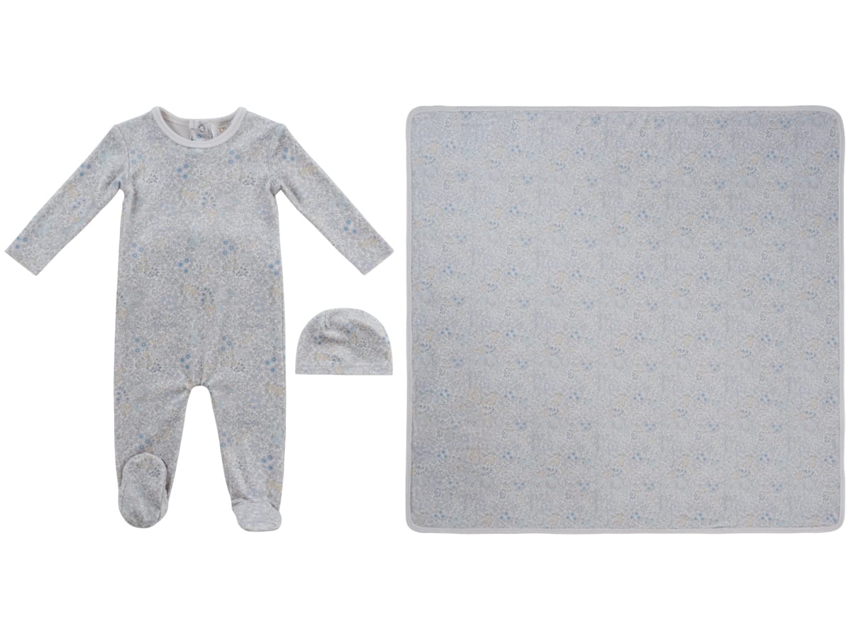 Petite Petal Footie, Hat & Blanket Set - Blue