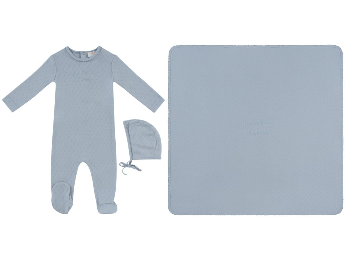 Mon Bebe Footie, Hat & Blanket Set - Blue