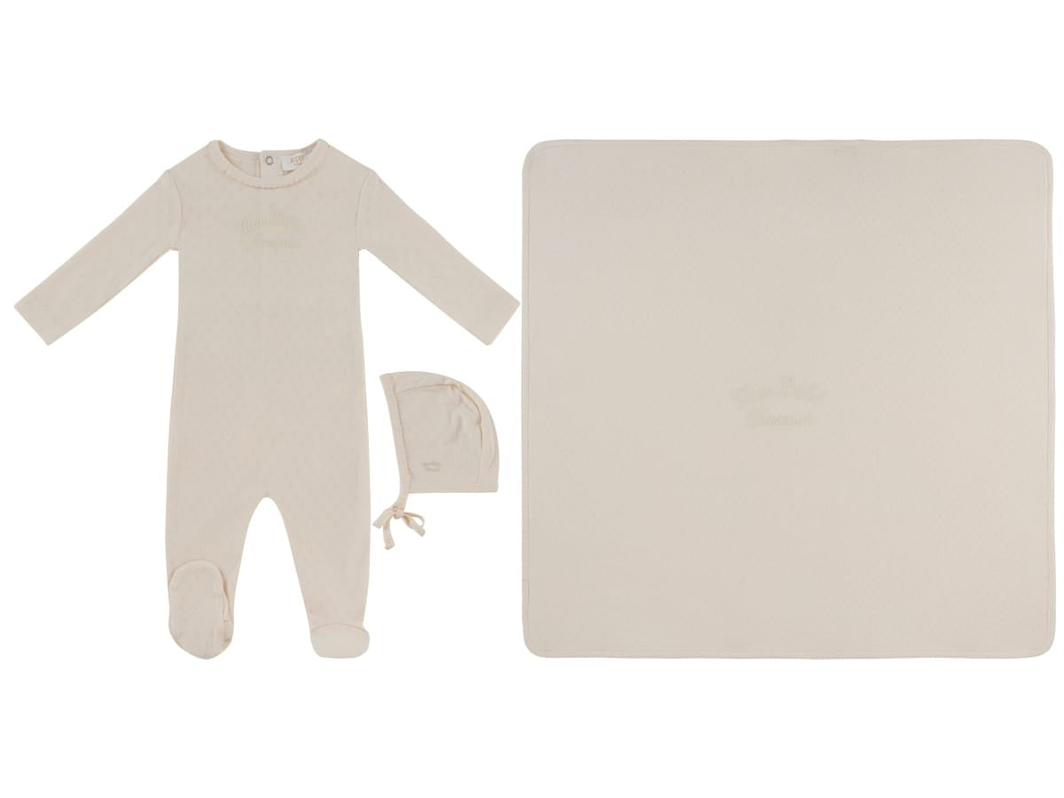 Mon Bebe Footie, Hat & Blanket Set - Natural