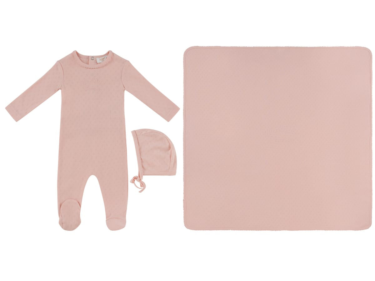 Mon Bebe Footie, Hat & Blanket Set - Pink