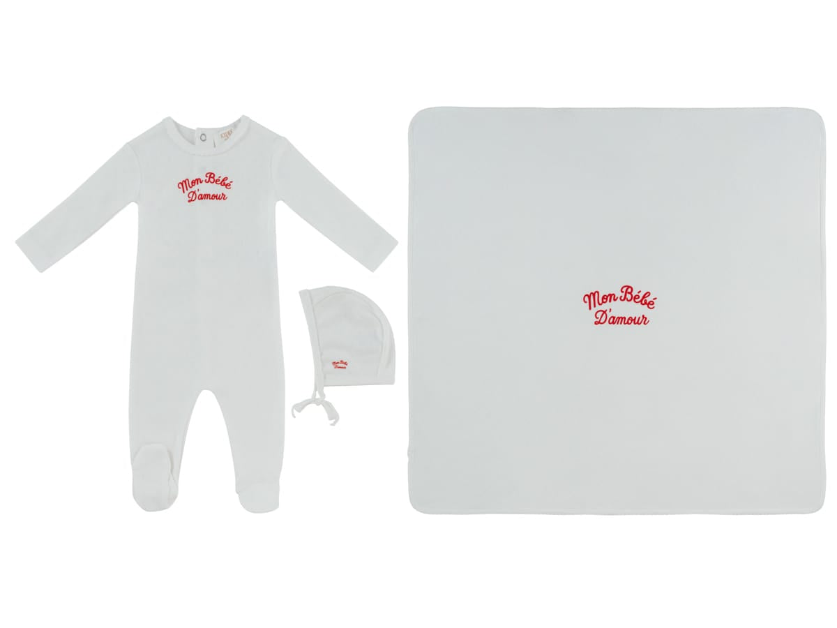 Mon Bebe Footie, Hat & Blanket Set - Red