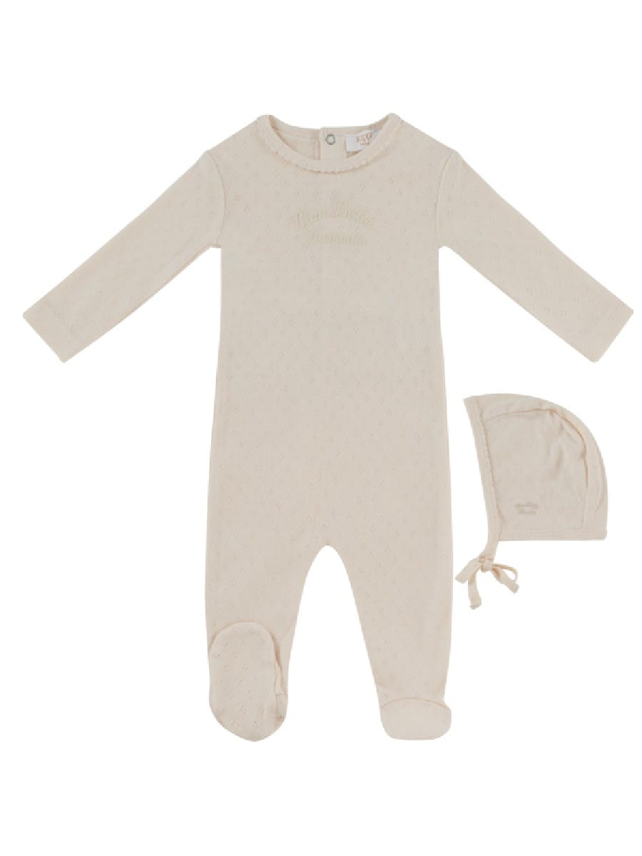 Mon Bebe Footie & Hat Set - Natural