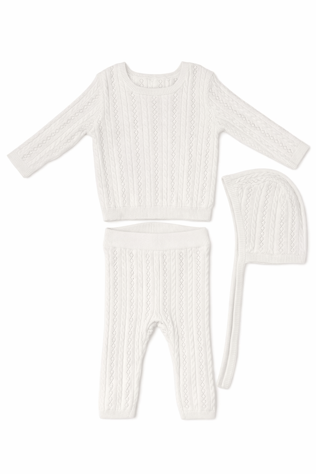 KB Pointelle Knit Set with Hat - White