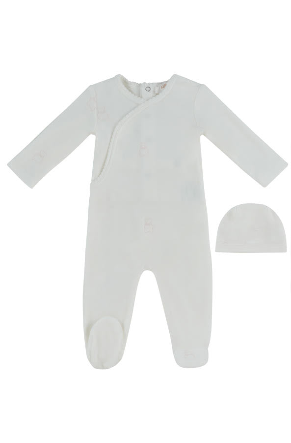 Petit Ours Pattern Footie + Hat - Pink
